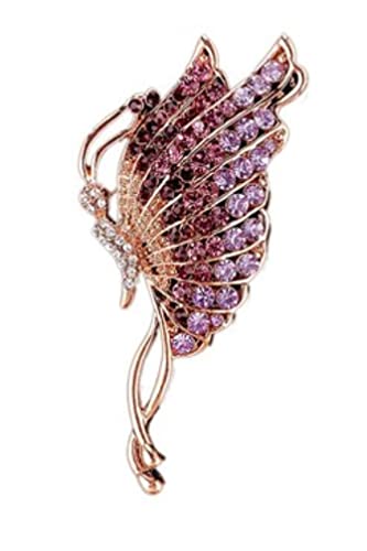 Damen Brosche Elegant Strass Lila Grün Schmetterling Broschen Zinklegierung Emaille Pin Geburtstagsgeschenk Damen Brosche Elegant Vintage (Color : Purple, Size : 4x8cm) von NESPIQ