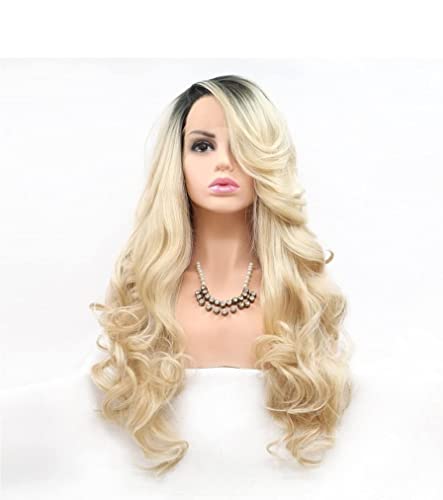 Perücken Langes Lockiges Haar, Natürlich, 18 Zoll Bis 26 Zoll, Perücke, Goldener Farbverlauf, Schräger Pony, Modische Perücke Für Den Täglichen Partygebrauch Perücken Damen (Color : B, Size : 20inch von NESPIQ