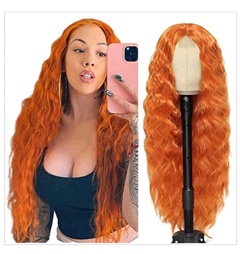 Perücken Perücken Für Damen, Lang, Gerade, Lace-Front-Perücken, Mehrfarbig, Lockig, Gewellt, Für Alltägliche Perücken Perücken Damen (Color : Orange, Size : 28in) von NESPIQ