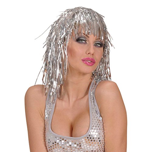 NET TOYS Disco Party Perücke Silber Karnevalsperücke Faschingsperücke Karneval Fasching Glamourperücke Damenperücke Gogo von NET TOYS