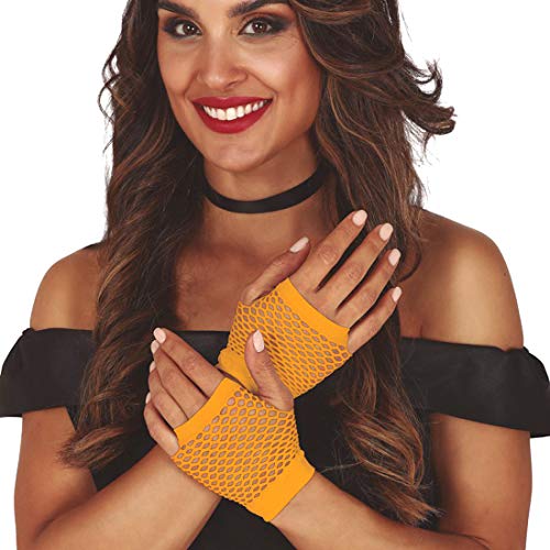 NET TOYS Knallige Fingerlose Neon-Netzhandschuhe - Neonorange - Schrilles Frauen-Kostüm-Zubehör Party-Handstulpen - EIN Blickfang für Karneval & Mottoparty von NET TOYS