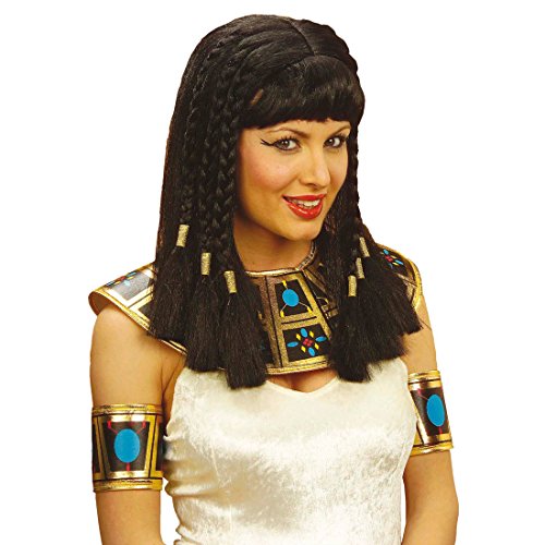 NET TOYS Perücke Kleopatra schwarz mit Pony, Fasching ägyptische Perücken Damenperücke, Ägypterin Kleopatraperücke Fasnacht Cleopatra Kostüm Zubehör, Einheitsgröße, Kunsthaar von NET TOYS