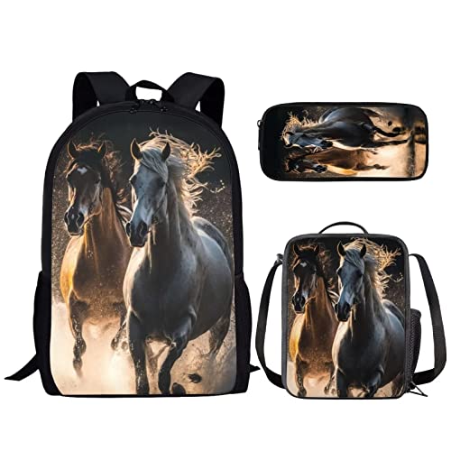 NETILGEN Animal 3-in-1 Kinder-Schultaschen-Set für Jungen und Jugendliche + isolierte Lunchtasche Federmäppchen Reisen, Camping, Wandern, Radfahren, Outdoor-Sport, Laufpferd, (NET-CGK0706-0425-7) von NETILGEN