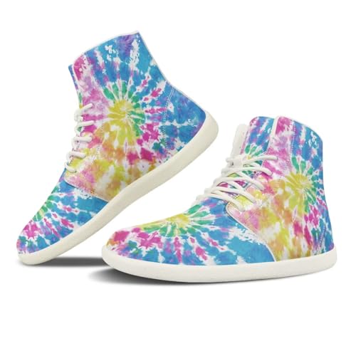 NETILGEN Bunte High-Top-Schuhe mit Batikmuster für Damen, PU-Leder, sportlich, Fitnessstudio, Sport, Laufen, Barfußgehen, Bequeme Schnürschuhe NETILGEN Bunte High-Top-Schuhe mit Batikmuster für Damen, PU-Leder, sportlich, Fitnessstudio, Sport, Laufen, Barfußgehen, Bequeme Schnürschuhe von NETILGEN