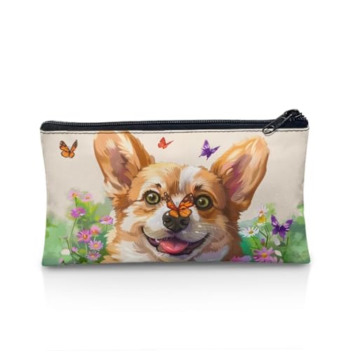 NETILGEN Federmäppchen für Jungen und Kinder, Schultasche, Münzbörse, großes Fassungsvermögen, Schreibtisch-Organizer, Geschenk für Mädchen, Corgi Butterfly, Einheitsgröße, Lässiger Tagesrucksack von NETILGEN