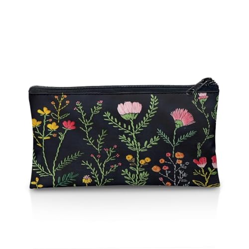 NETILGEN Federmäppchen für Jungen und Mädchen, Schüler-Bleistifttasche, großes Fassungsvermögen, Kinder-Reißverschluss, Schreibwaren-Tasche, Büro-Organizer, Münzgeldbörse, Floral Black, Einheitsgröße, von NETILGEN