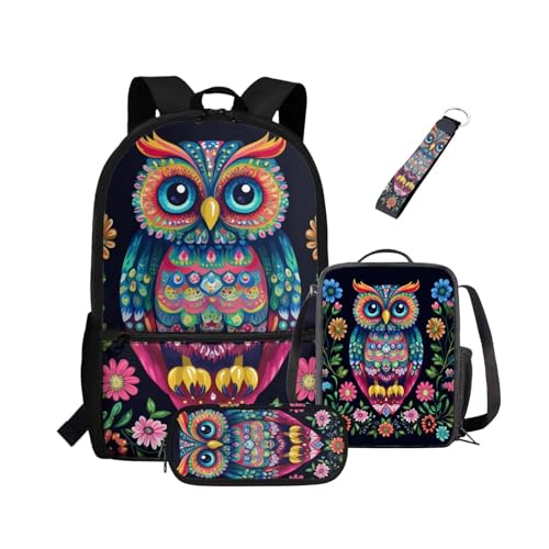NETILGEN Rucksack 4-teiliges Set Scool Büchertasche mit Lunchbox, Federmäppchen, Schlüsselanhänger für Grundschulkinder, Kinder, Schultaschen, Tiereule, Kinderrucksack NETILGEN Rucksack 4-teiliges Set Scool Büchertasche mit Lunchbox, Federmäppchen, Schlüsselanhänger für Grundschulkinder, Kinder, Schultaschen, Tiereule, Kinderrucksack von NETILGEN