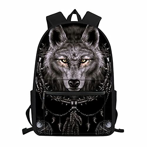 NETILGEN Rucksack für Kinder, Jungen, Mädchen, Schulbuchtasche, Teenager, personalisierbar, Rucksack zum Schulanfang, Halskette Wolfskopf, Einheitsgröße von NETILGEN