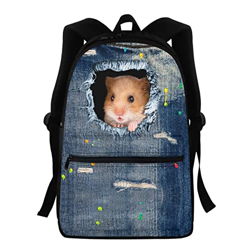 NETILGEN Rucksack für Kinder, Jungen, Mädchen, Schultasche, Teenager, personalisierbar, Rucksack, Schulrucksack, Denim Hamster, One size von NETILGEN