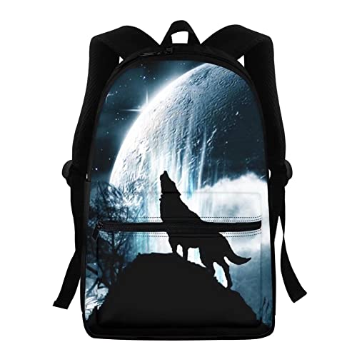 NETILGEN Schulrucksack für Kinder, Jungen, Mädchen, Buchtasche, Teenager, personalisierter Rucksack für den Schulanfang, Heulender Wolf, One size von NETILGEN