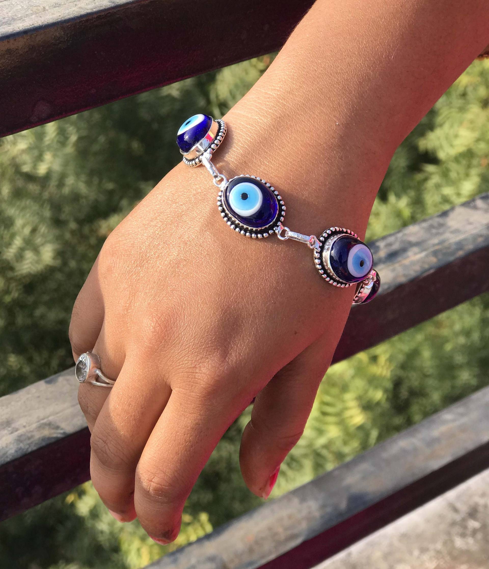 Evil Eye Frauen Armband, Silber-Overlay Boho Handmade Verstellbar Barcelet, Geschenk Für Schmuck von NEWCELLECTION