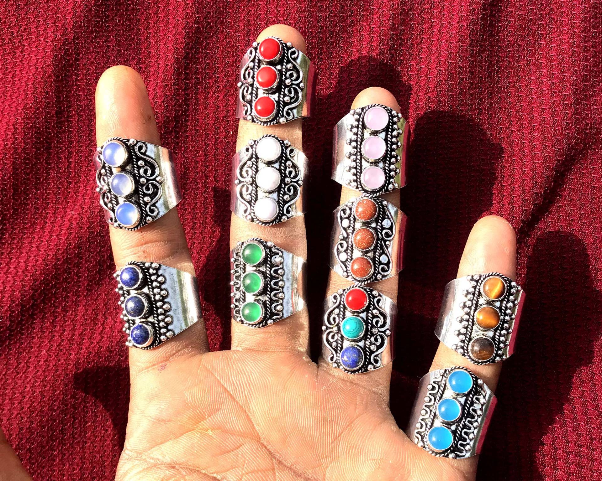 Verstellbare Ringe, Assorted Crystal Rings, Silber Overlay Edelstein Ring, Handgemachter Boho Hippie Ring Für Frauen von NEWCELLECTION