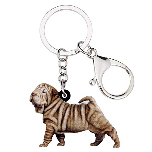 NEWEI Acryl Süß Shar Pei Hund Schlüsselanhänger Haustier Tier Ringe für Frauen Mädchen Damen Geldbörse Auto Charms Geschenk (Braun) von NEWEI