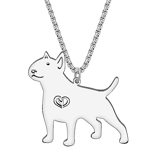 NEWEI Cute Halskette Hund Anhänger 18K Gold Plattiert Edelstahl Mode Haustier Hundeschmuck Geschenke Für Frauen Mädchen Hund Mama Einstellbar Charms (Bullterrier Silber) von NEWEI