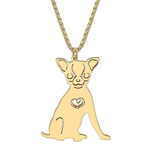 NEWEI Cute Halskette Hund Anhänger 18K Gold Plattiert Edelstahl Mode Haustier Hundeschmuck Geschenke Für Frauen Mädchen Hund Mama Einstellbar Charms (Chihuahua Vergoldet) von NEWEI