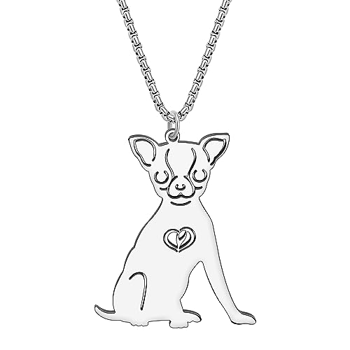 NEWEI Cute Halskette Hund Anhänger 18K Gold Plattiert Edelstahl Mode Haustier Hundeschmuck Geschenke Für Frauen Mädchen Hund Mama Einstellbar Charms (Chihuahua Versilbert) von NEWEI