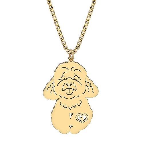 NEWEI Cute Halskette Hund Anhänger 18K Gold Plattiert Edelstahl Mode Haustier Hundeschmuck Geschenke Für Frauen Mädchen Hund Mama Einstellbar Charms (Pudel Gold B) von NEWEI