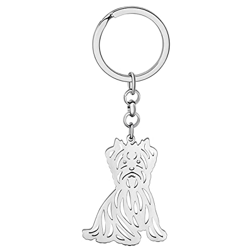 NEWEI Edelstahl Hund Schlüsselanhänger Cute Pet Hund Schlüsselanhänger für Frauen Mädchen Geldbörse Autoschlüssel Charms (Versilberter Yorkshire) von NEWEI