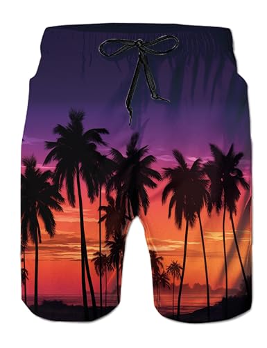 NEWISTAR Badehose Herren Lang Freizeit Hawaii Strand Badeshorts Männer Sommer Schnelltrocknend Shorts 3D Palm Druck Funky Surfer Shorts mit Kordelzug Bunte M von NEWISTAR