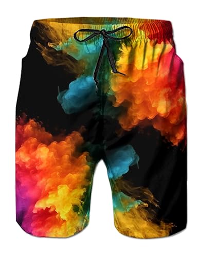 NEWISTAR Badehose Herren Lang Freizeit Hawaii Strand Badeshorts Männer Sommer Schnelltrocknend Shorts 3D Rauch Druck Coole Surfer Shorts mit Kordelzug Bunte M von NEWISTAR