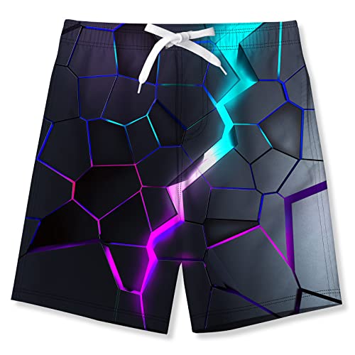 NEWISTAR Badehose Jungen Kinder Badeshorts Coole 3D Blitz Muster Boarshorts Sommer Schnelltrocknend Badeshorts Hawaii Strand Surf Schwimmhose Urlaub Short Kurze Schwarz 10-11 Jahre von NEWISTAR