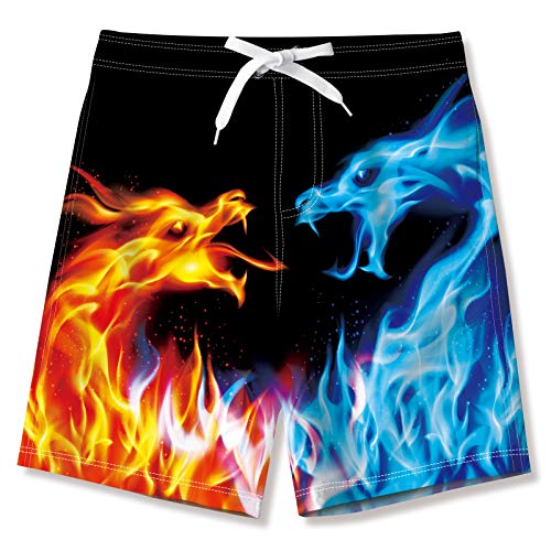 NEWISTAR Badehose Jungen Kinder Badeshorts Lustig 3D Flamme Drachen Muster Boarshorts Sommer Schnelltrocknend Badeshorts Hawaii Strand Surf Schwimmhose Urlaub Short Kurze 12-14 Jahre von NEWISTAR