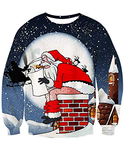 NEWISTAR Hässliche Weihnachtpullover Herren Damen Weihnachtspulli 3D Weihnachtsmann Gedruckt Pullover Damen Weihnachten Jumper Tops Sweatshirts Bluse XXL von NEWISTAR