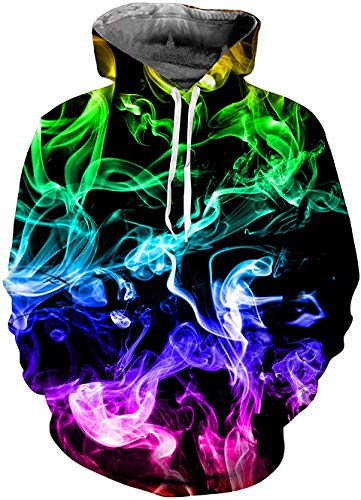 NEWISTAR Herren Hoodie Fleece Halloween Hoody Unisex Pullover 3D Bunter Rauch Druck Sweatshirt Langarm Sweatjacke Sport Pulli Coole Kapuzenpullover Paar Kapuzenjacke mit Kapuze Vintage Kapuzen XXL von NEWISTAR