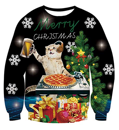 NEWISTAR Hässliche Herren Weihnachtpullover Ugly Christmas Sweater 3D Katze Gedruckt Pullover Damen Weihnachten Jumper Tops Sweatshirts Bluse M von NEWISTAR