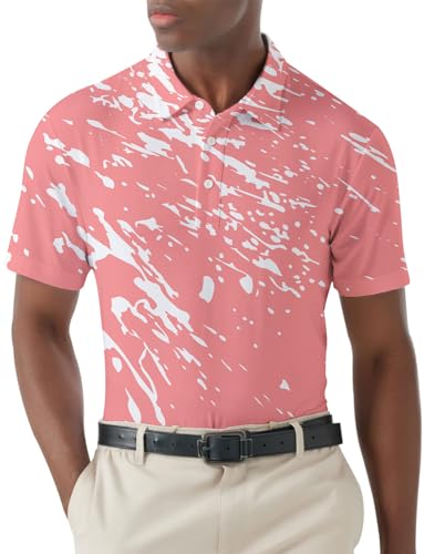 NEWISTAR Polo Shirt Herren Kurzarm Sommer Polohemd Männer Druck Regular Fit Casual Sport Shirt mit Button Golf Tennis Poloshirt Polo Basic Shirts für Herren mit Kragen Rosa XL von NEWISTAR