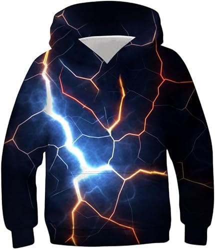 NEWISTAR Pullover Kinder 3D Blitz Druck Jungen Pulli Mädchen Hoodie Sweatshirt Kinder Coole Kapuzenshirt Kapuzenpull 14-16 Jahre von NEWISTAR