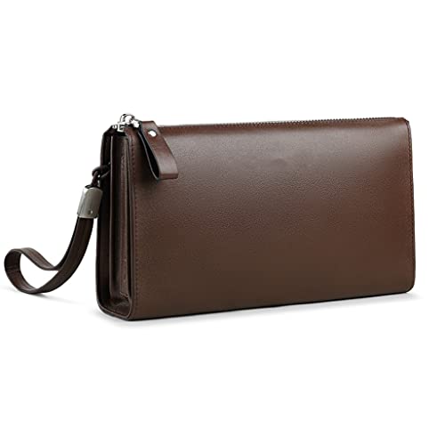 NEWNAN 100% Rindsleder Herren Clutch Walle Herren Leder Geldbörse Geldbörse für Herren mit großer Kapazität (Farbe: A) von NEWNAN