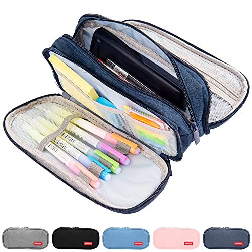 NEWUPZSI Federmäppchen Mäppchen Marineblau Etui Große 3fach mädchen Jungen Bleistift Tasche Handheld Tragbare Büro Briefpapier Tasche Geeignet für High School von NEWUPZSI