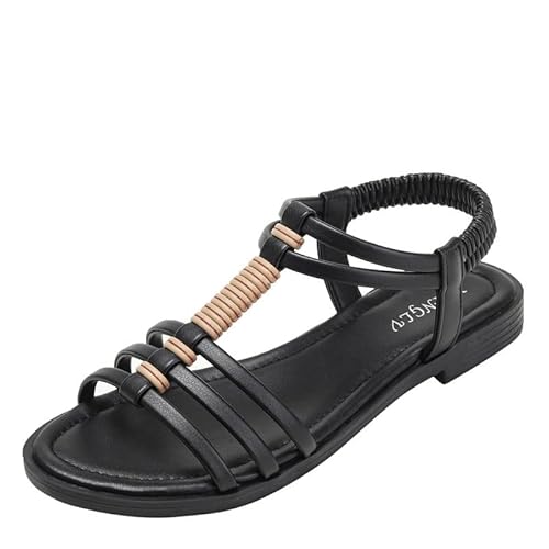 NEWWAN Damen-Casual-Riemchensandalen, Damen-Casual-Web-Flachsandalen, Schuhe, Damen-Casual-Cross-Riemen-Sommerschuhe. (Color : Black, Size : 38 EU) von NEWWAN