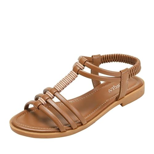 NEWWAN Damen-Casual-Riemchensandalen, Damen-Casual-Web-Flachsandalen, Schuhe, Damen-Casual-Cross-Riemen-Sommerschuhe. (Color : Brown, Size : 38 EU) von NEWWAN