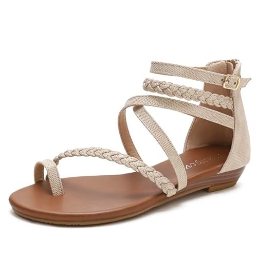 NEWWAN Offene Zehen-Damenmode, Freizeitschuhe, breite Damen-Rutsche, flache Sandalen, böhmische Sommer-Damensandalen, bequeme Strand-Flip-Flops (Color : Gray, Size : 36 EU) von NEWWAN