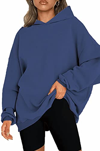 NEYOUQE Hoodie Damen Pullover Langarm Einfarbig Loose Sweatshirts für Damen Fleece Gefüttert Soft Casual Kapuzenpullover Damen Dark Blue S 36-38 von NEYOUQE