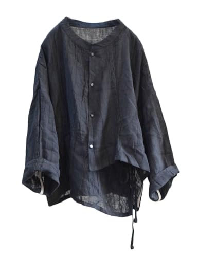 NFYM Damen Leinen Asymmetrisch Hemd Top Unregelmäßiger Saum Krawatte Retro Stehkragen Knopf Bluse Shirts, Schwarz, Einheitsgröße NFYM Damen Leinen Asymmetrisch Hemd Top Unregelmäßiger Saum Krawatte Retro Stehkragen Knopf Bluse Shirts, Schwarz, Einheitsgröße von NFYM