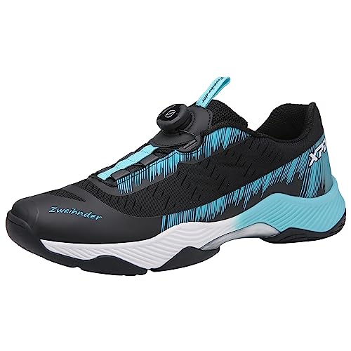 NGARY Männerbadmintonschuhe mit Drehknopf Leichte atmungsaktive Fitness -Sportschuhe Für Pingpong Innengericht,Schwarz,43 EU von NGARY