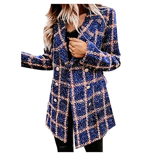 NHNKB Cardigan Damen Lang Mit Gürtel Anzüge Damen Elegant Anzug Damen Lang Anzug Kariert Damen Damen Langarm Anzug Kragen zweireihige Wolljacke Damen Jackett Damen Mäntel Winter Lang von NHNKB