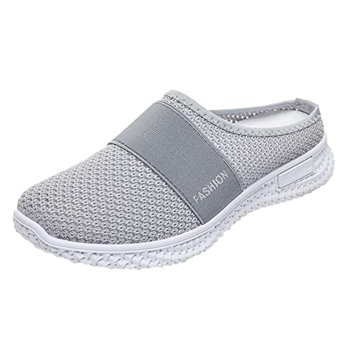 NHNKB Damen Slides Sandalen Hausschuhe Sommer Atmungsaktive Schnürschuhe für Damen, flache Freizeitschuhe, Unisex, leichte Arbeitsschuhe, sportliche, atmungsaktive Arbeitsschuhe Damenschuhe (Grey, 37) von NHNKB