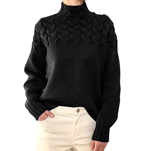 NHNKB Rollkragenpullover Damen Schwarz Strickpullover Damen Grobmaschig Schwarz Damen Pullover Damen Rollkragenpullover Damen Rollkragenpullover für Damen Blusen Clip​ (Black, XL) von NHNKB