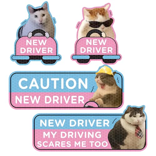NHQZ 4 Stück magnetische Autoaufkleber mit der Aufschrift „Newbie Cat“ für Fahranfänger, Magnet fürs Auto, Magnet fürs Auto, Aufkleber für Fahranfänger, lustige Automagnete, fahranfänger magnetschild NHQZ 4 Stück magnetische Autoaufkleber mit der Aufschrift „Newbie Cat“ für Fahranfänger, Magnet fürs Auto, Magnet fürs Auto, Aufkleber für Fahranfänger, lustige Automagnete, fahranfänger magnetschild von NHQZ