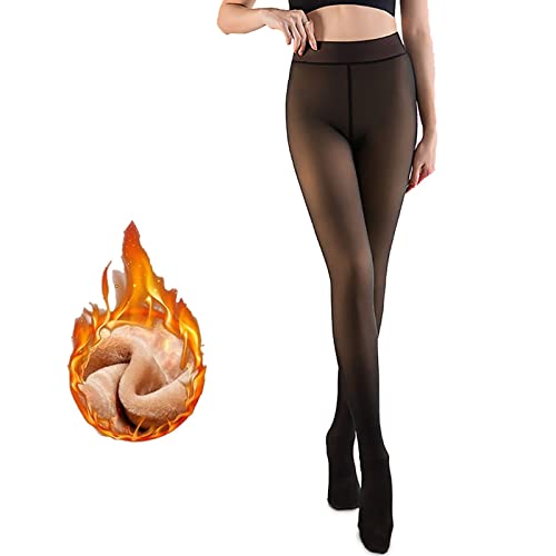 NIAVIS Strumpfhose Damen Winter Große Größe Thermostrumpfhose Gepolsterte Strumpfhose Warme Fleece Strumpfhose Plus Größe Gefälschte Durchsichtige,Schwarze Leggings,200g von NIAVIS