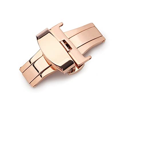 NIBOTT 316L Edelstahl Schmetterlingsschnalle Doppel-Druckknopf Faltuhr Schnalle for Watchstrap 12mm 16mm 18mm 20mm 22mm (Color : Rose gold, Size : 10mm) von NIBOTT