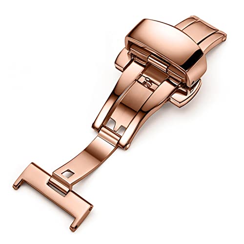 NIBOTT Edelstahlschnalle for Uhrenband 12mm 14mm 16mm 18mm 20mm 22mm Schmetterlingsbereitstellungsverschluss Automatische doppelte Druckknopf (Color : Rose gold, Size : 22mm) von NIBOTT