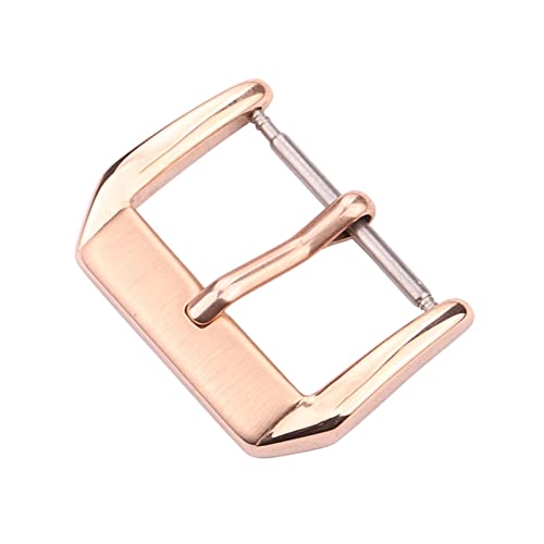 NIBOTT Mittel gebürstete edelstahl uhr pin schnalle 16mm 18mm 20mm 22mm silbergold schwarzes leder uhrband richtung verriegelung zubehör (Color : Rose Gold, Size : 16mm) von NIBOTT