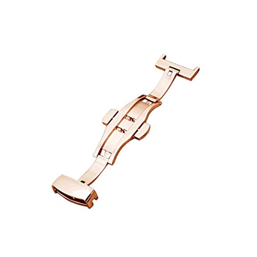 NIBOTT T01 Automatische Doppelklick-Schmetterlingsschnalle-Uhr-Push-Taste Falten-Bereitstellungs-Verschluss Silber Armbandband 12-24mm (Color : Rose gold, Size : 12mm) von NIBOTT