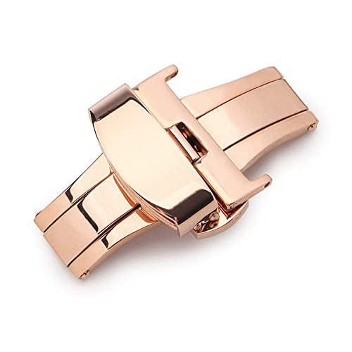 NIBOTT T02 Automatisches Doppelklick-Schmetterlingsschnalle-Uhr-Push-Tasten-Falten-Bereitstellungs-Verschluss Silber-Armbanduhr-Klammer 12-24mm (Color : Rose gold, Size : 14mm) von NIBOTT