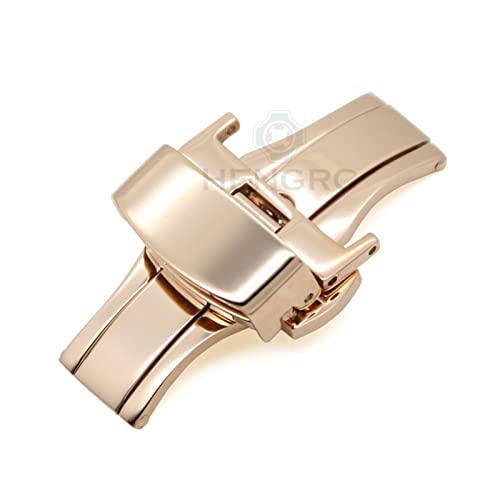 NIBOTT Uhrenarmbandschnalle 16 18 20 22 24mm 316L Edelstahl Silber Black Watchbands Gurt Doppel Push-Implementierungsverschluss (Color : Rose Gold, Size : 18mm) von NIBOTT
